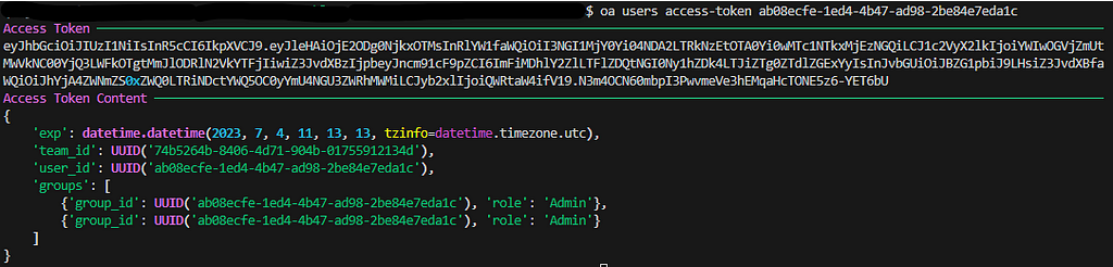 Snapshot of access token example.