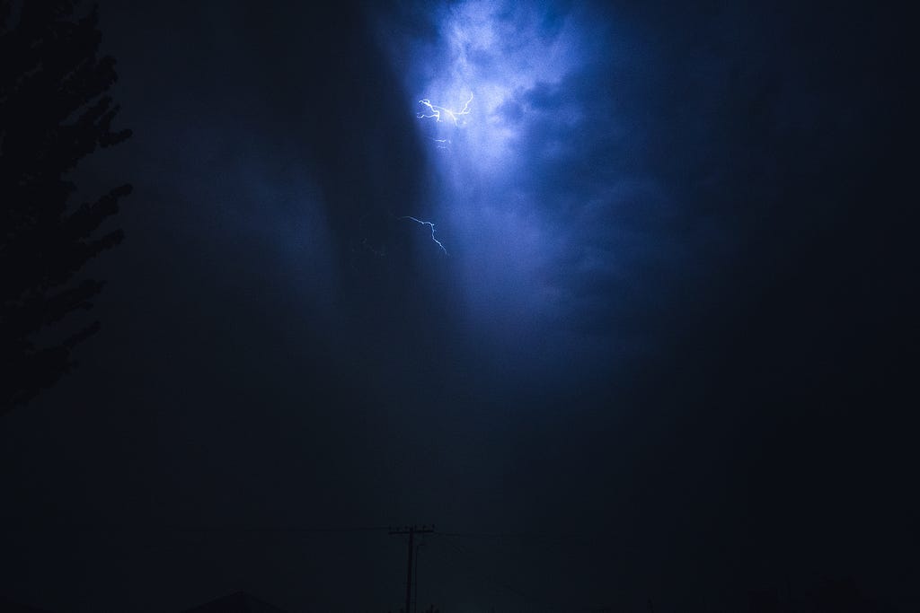 Lightning in the night sky
