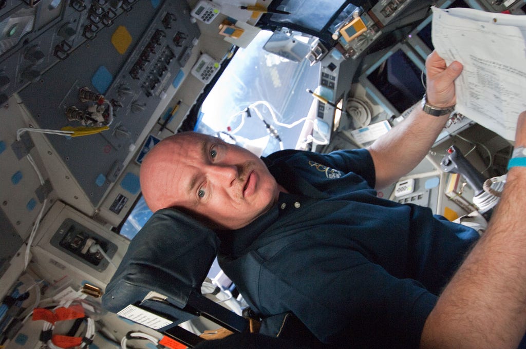 Mark Kelly piloting the space shuttle