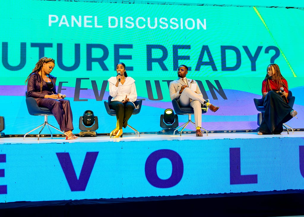 Speaking on the “Future Ready Panel” From L-R: Busola Babatunde — Lead  Eventful Plus, Ore Runsewe — Founder of Arami Essentials, Marcus Smith - Founder of MarcusSmith Events & Myself