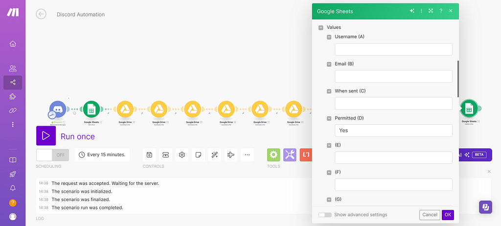 Update the row in Google Sheets