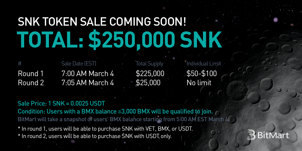 SNK token sale on BitMart