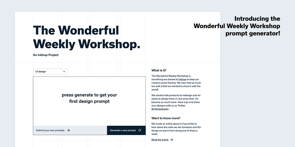 Introducing the Wonderful Weekly Workshop prompt generator — a screenshot of the site.