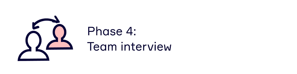 Graphic illustration depicting 2 people sharing ideas with title: “Phase 4: Team interview”