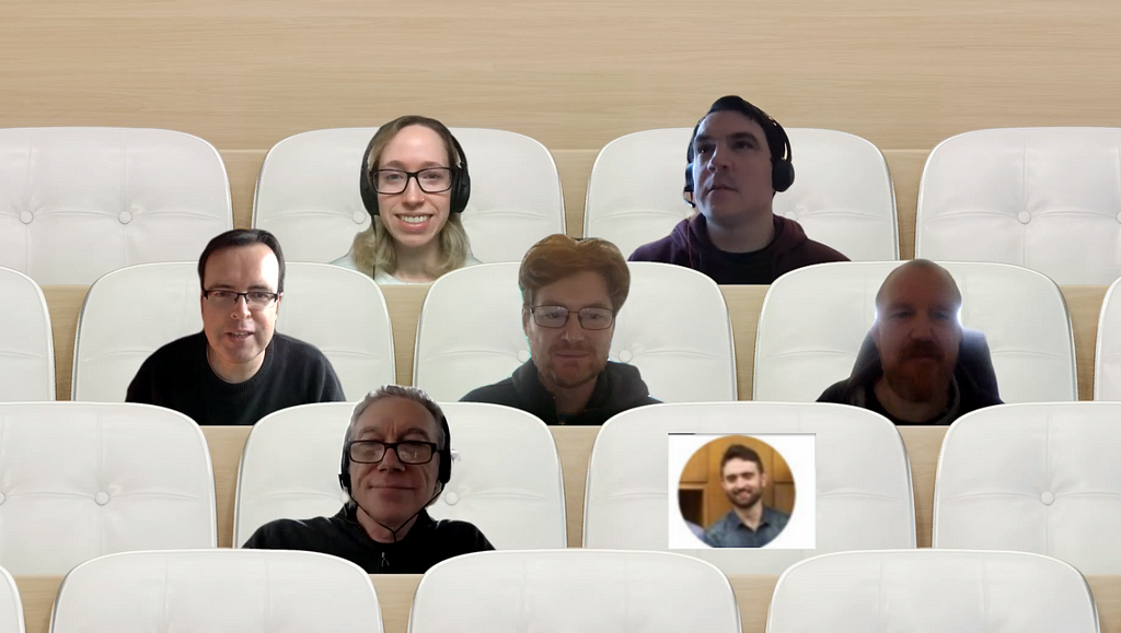 7 people in a video-conference gallery