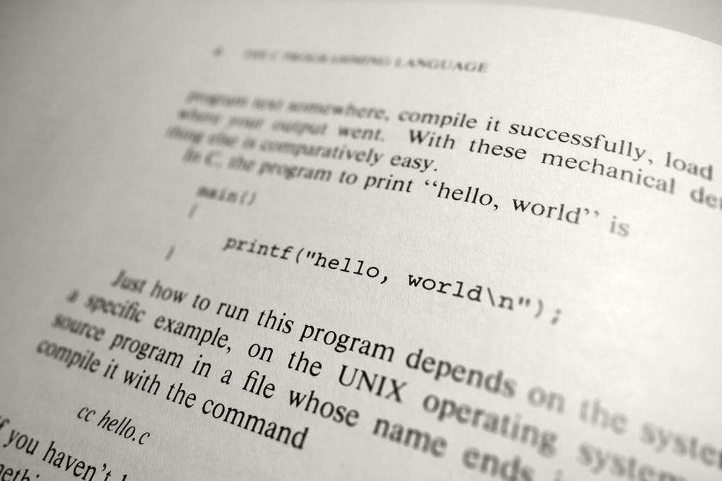 A function that prints, “hello, world” in the C programming language