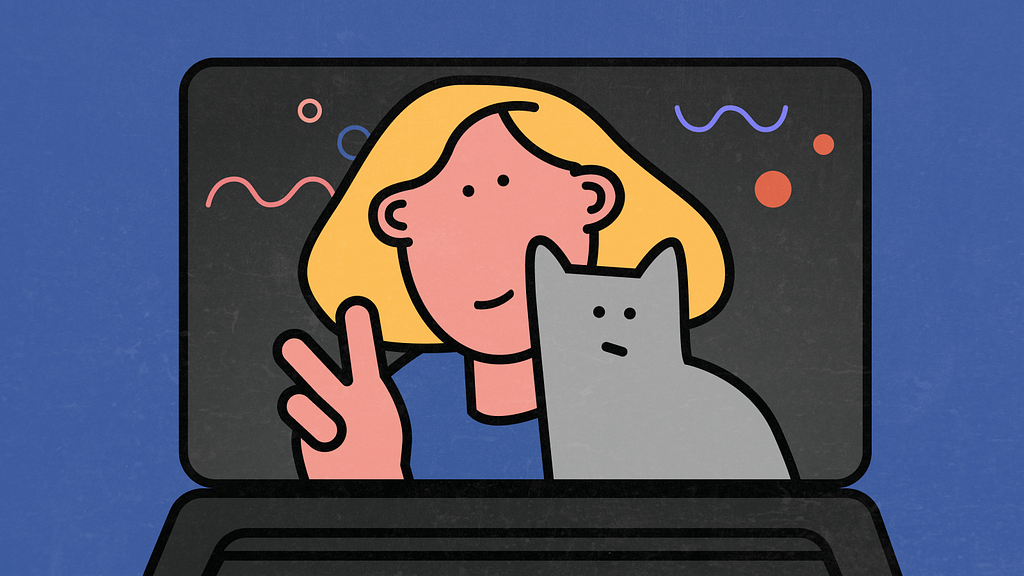 Illustration: A person with a cat on video chat