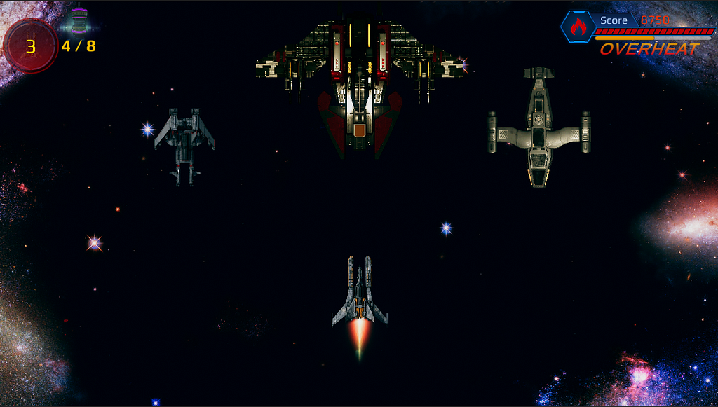 Four ships in space showcasing the 2D assets made from 3D models.