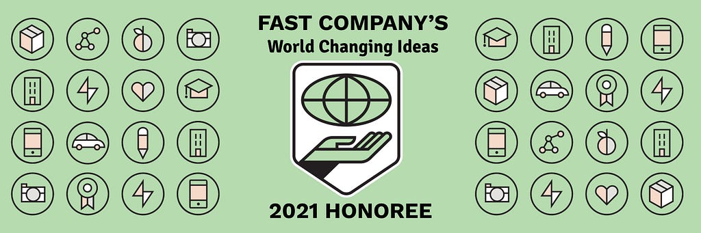 Graphic illustration of an award given to Coforma by Fast Company for world changing ideas honoree