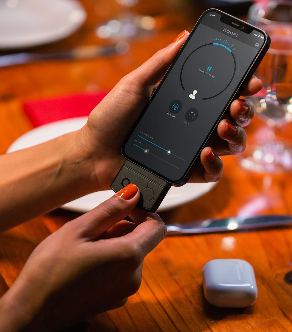 Noopl, at $199, offers a more sophisticated, clearer and tailored hearing experience than a hearing aid by leveraging the latest iPhone smartphone (iPhone 7 and above) audio and Apple’s AirPods Pro technologies. Noopl uses the smart technology to reduce background noise and provide crisp vocal clarity.
