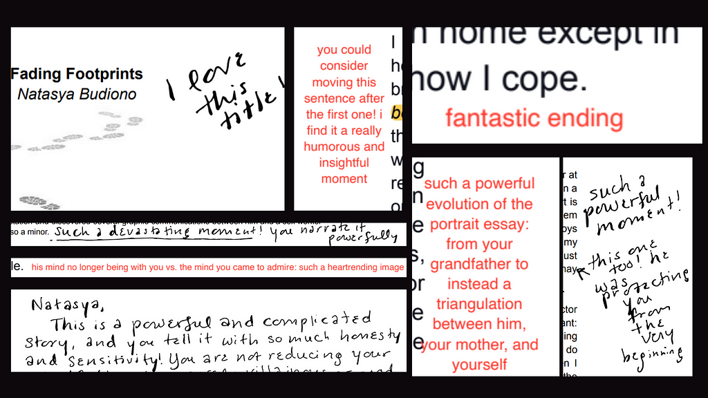 A compilation of feedback given by the professor.