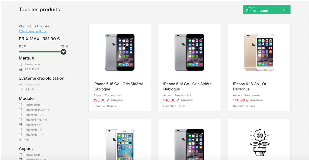 A selection of multiple iPhone on the website backmarket.fr