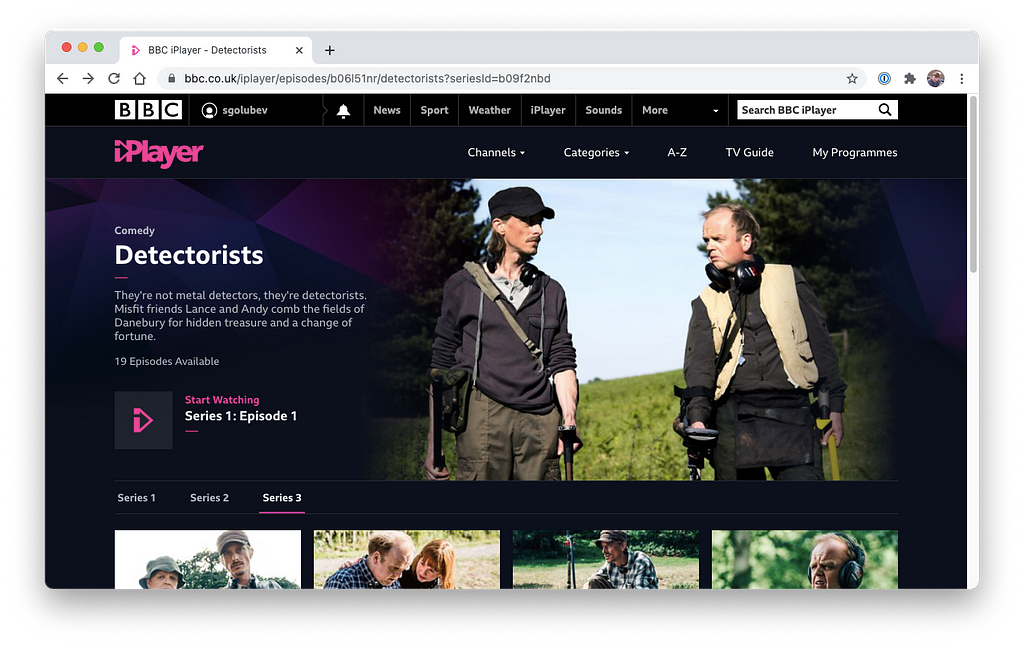 Screenshot of Detectorists series website on BBC iPlayer
