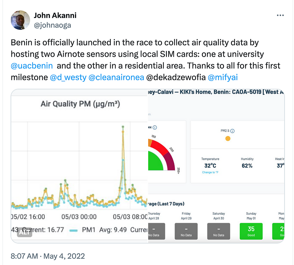 A post on X (formerly Twitter) on the launch of the Benin Initiative for Clean Air Solutions