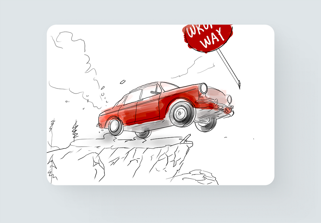 On the cover, a red car goes off a cliff.