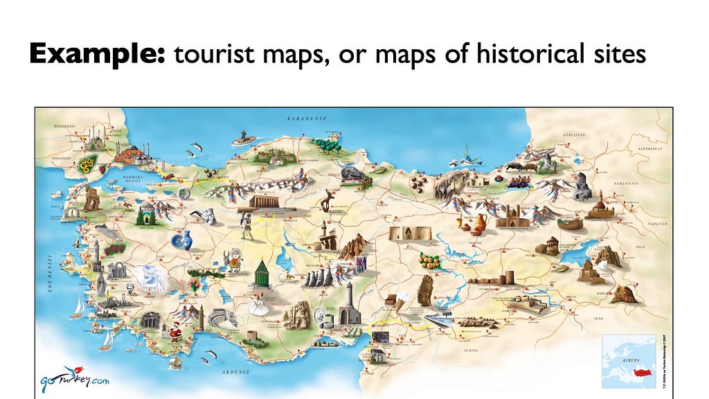 A tourist map of Turkey.