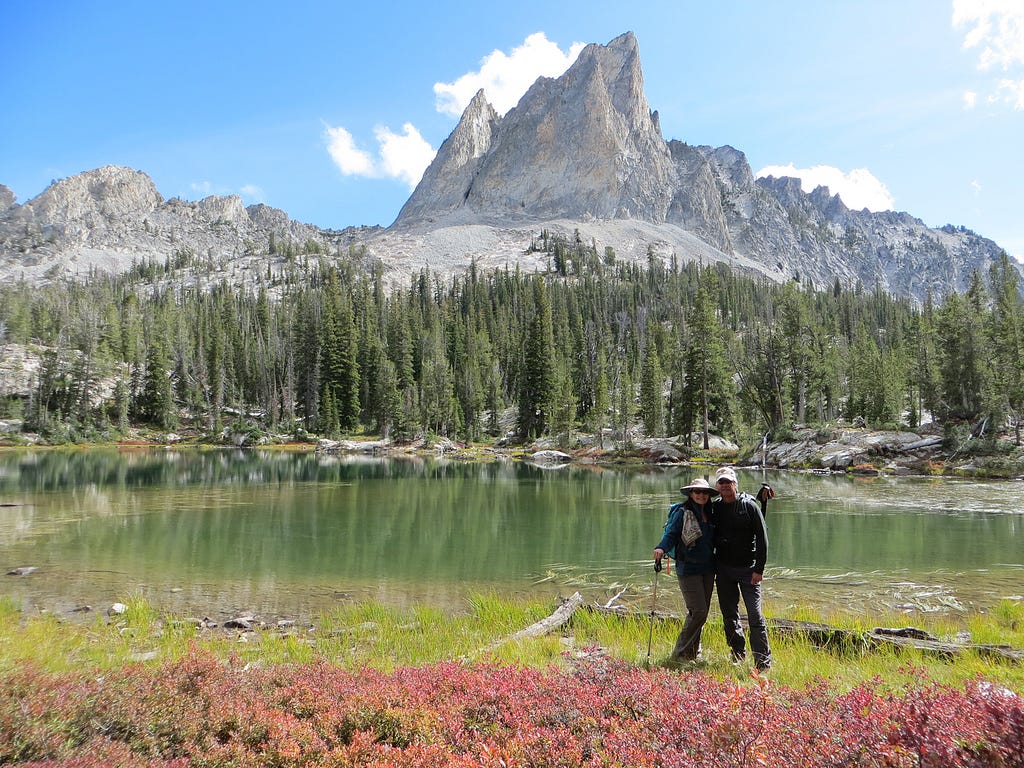 Kristin and her husband Mark in Stanley, Idaho with Sawtooth Mountain in the backdrop.