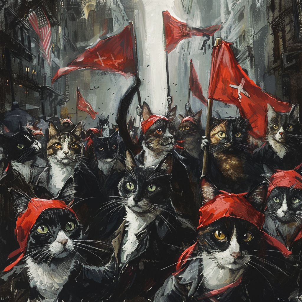 Un groupe de chat anarchistes manifestant pour la révolution