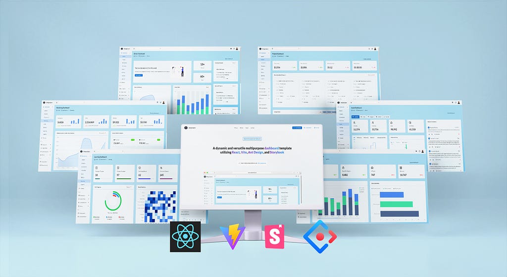 Ant design mutlipurpose dashboard template with dashboard preview images