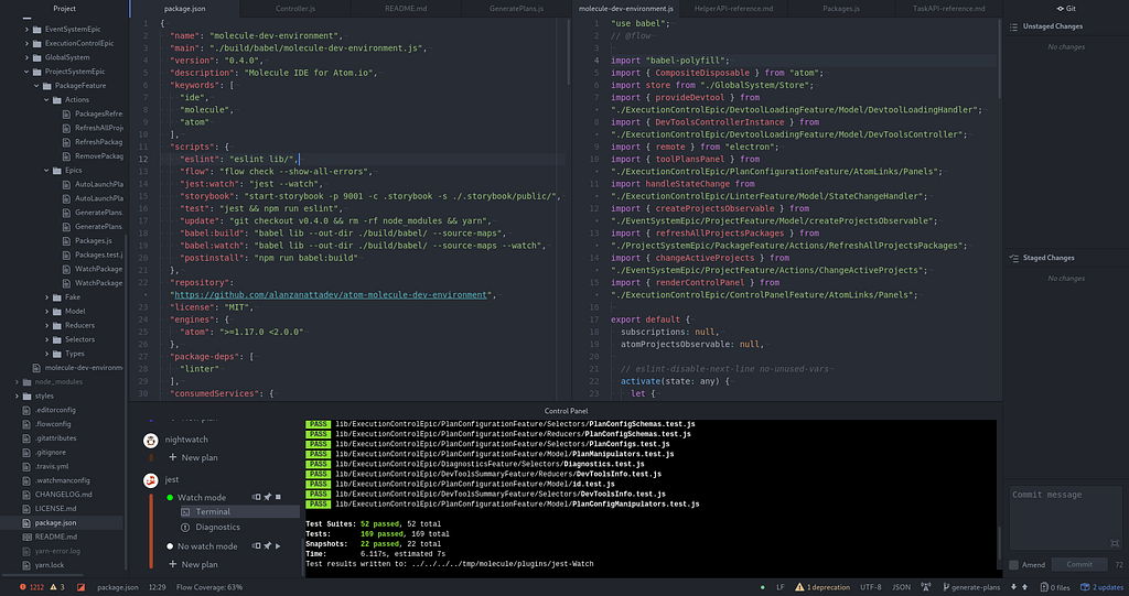 A screenshot of an integrated developer environment featuring many lines of code.