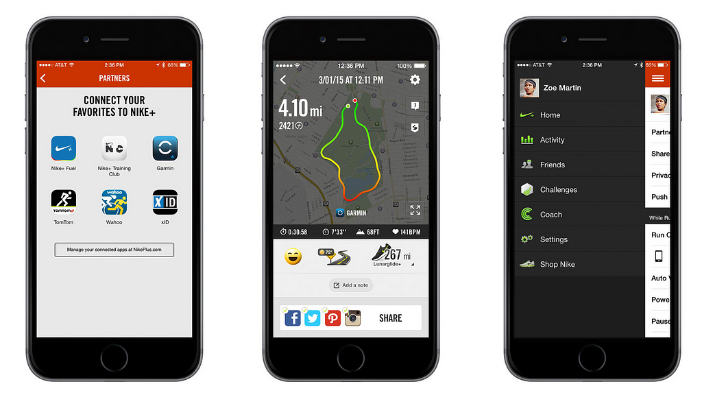 Screenshot of nike running app
