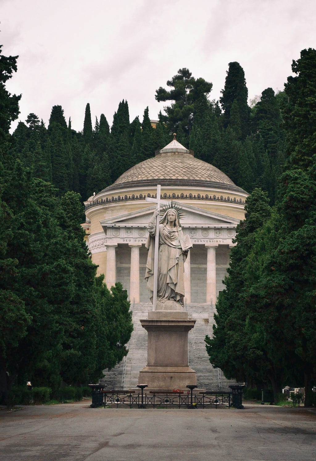 The entrance of Staglieno Cemetery in Genoa, Italy.