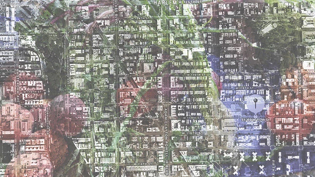 an overlay image of Harlem streets and fresh vegetables