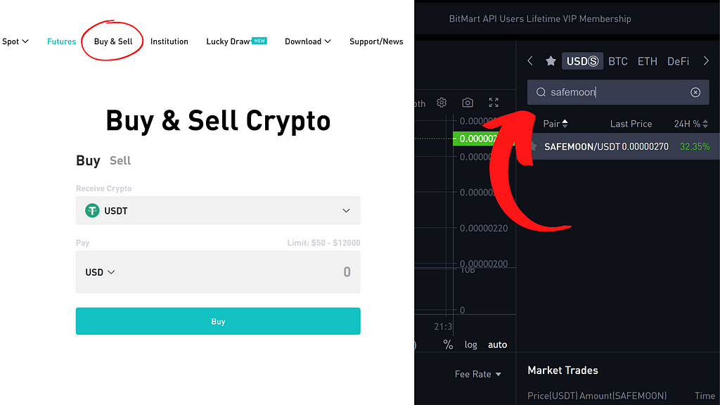 Screenshot of Safemoon buying guide on Bitmart