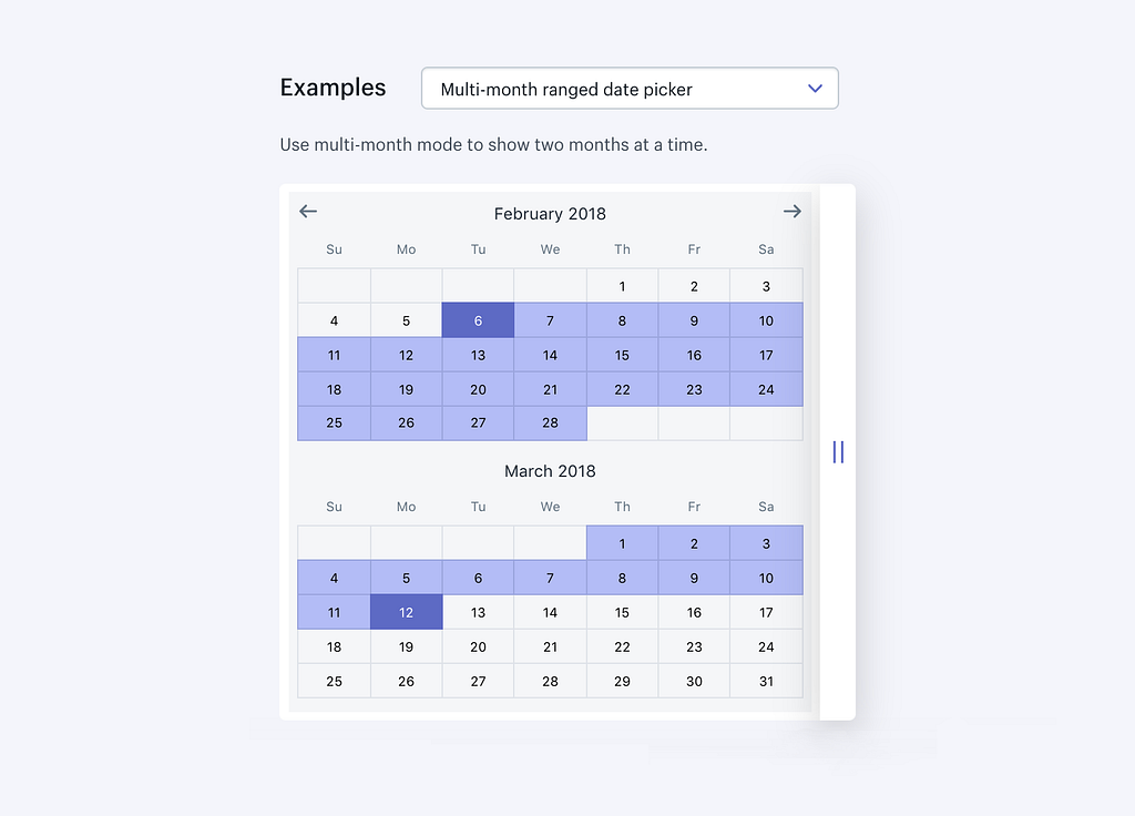 Date picker from Shopify’s Design System (Polaris)