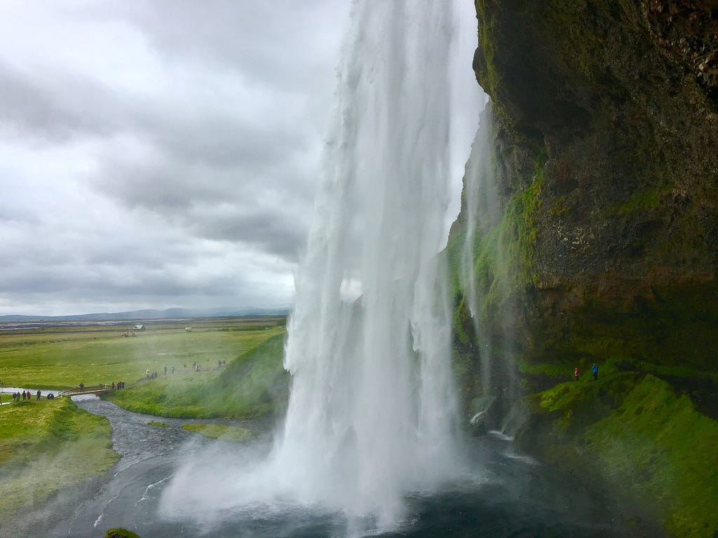 gushing waterfall in Iceland