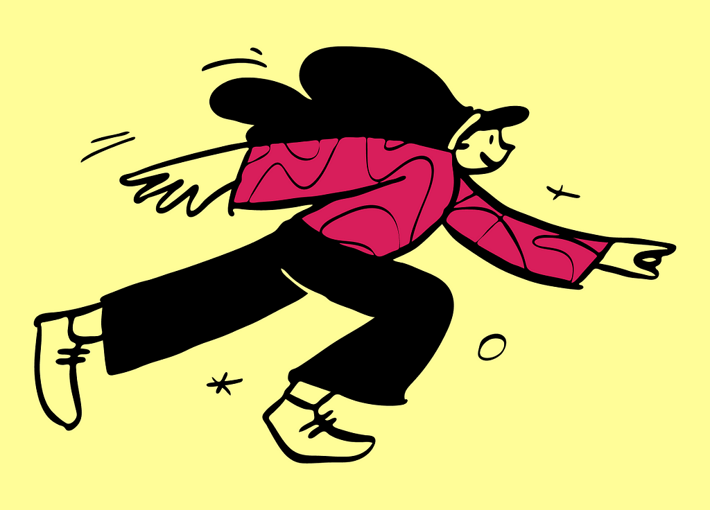 An illustration of a figure sprinting on a yellow background