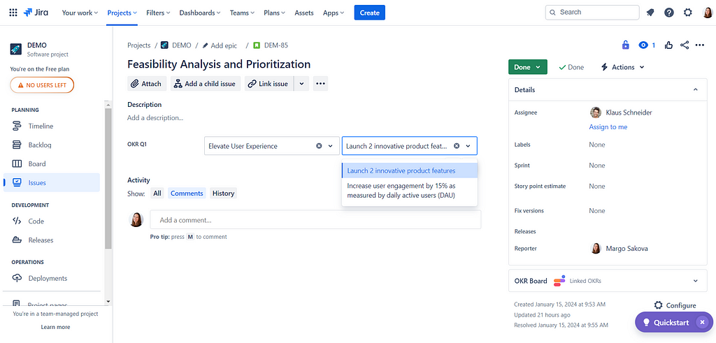 Add OKRs to your Jira Issues as cascading fields
