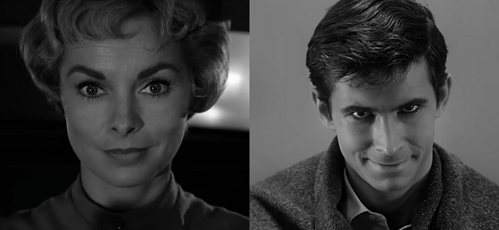 Marion’s and Norman’s smiles side by side in “Psycho”