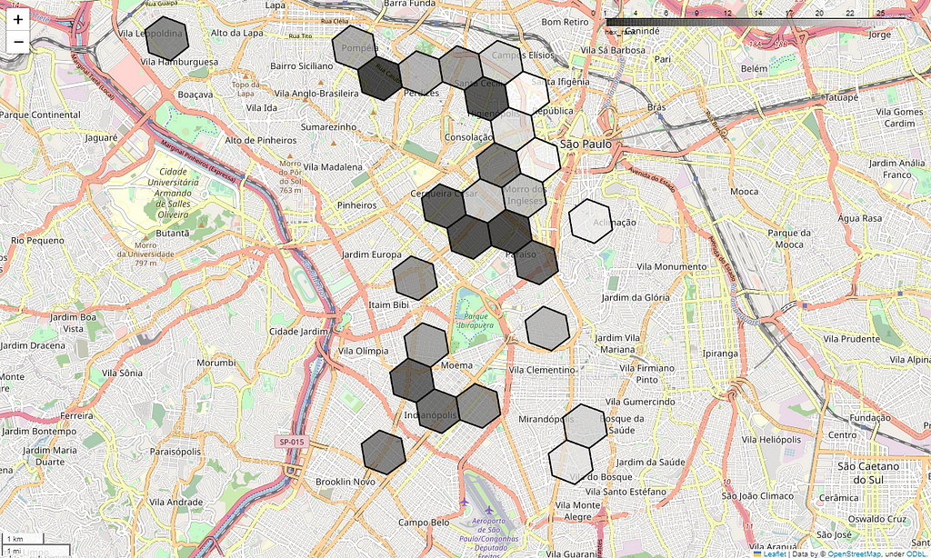 Map with ranked hexagons.