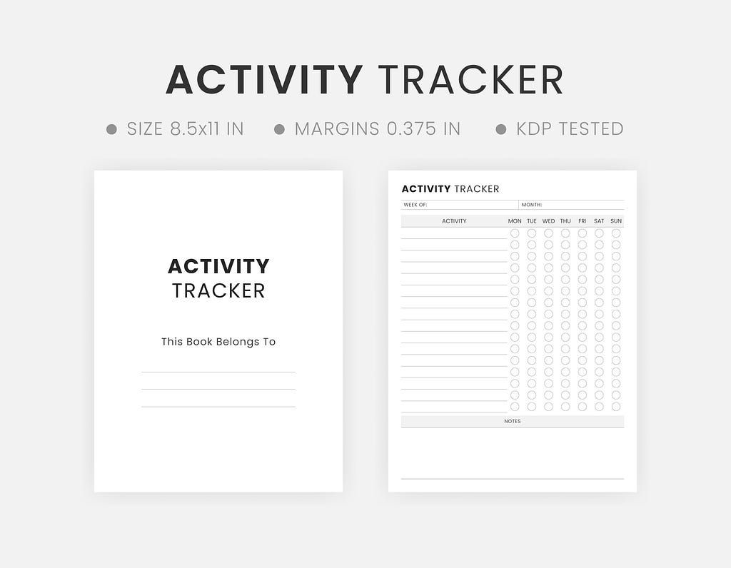 Minimalist Daily Track Activities Low Content Planner Book Design