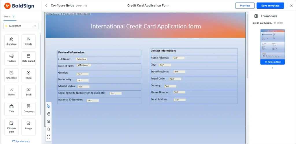 Configure Fields Page