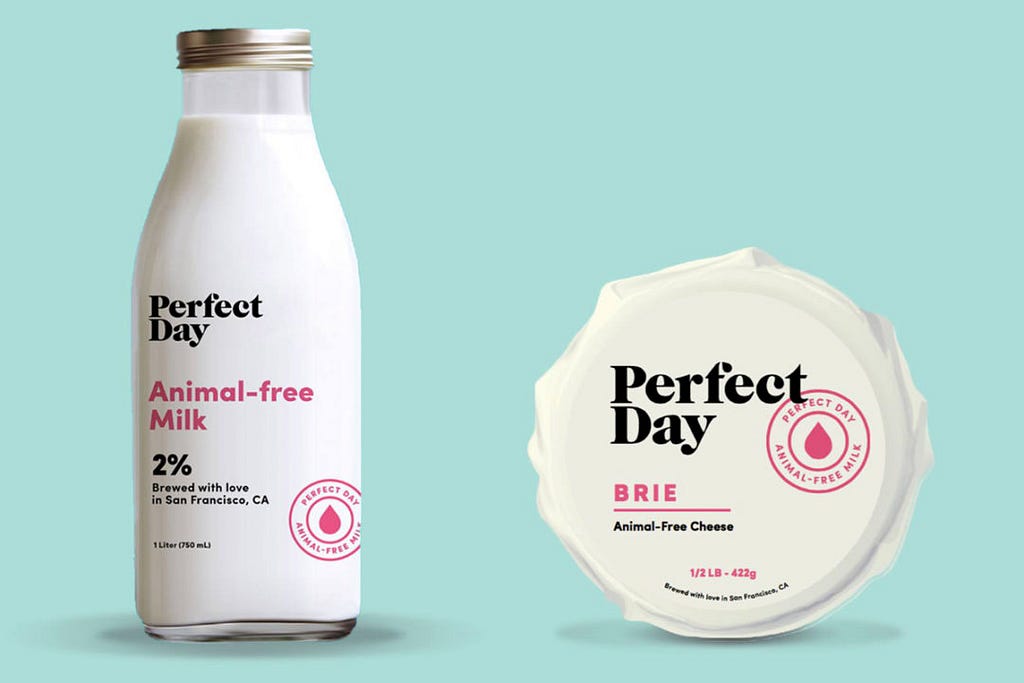 A picture of Perfect Day’s products, including milk and cheese.