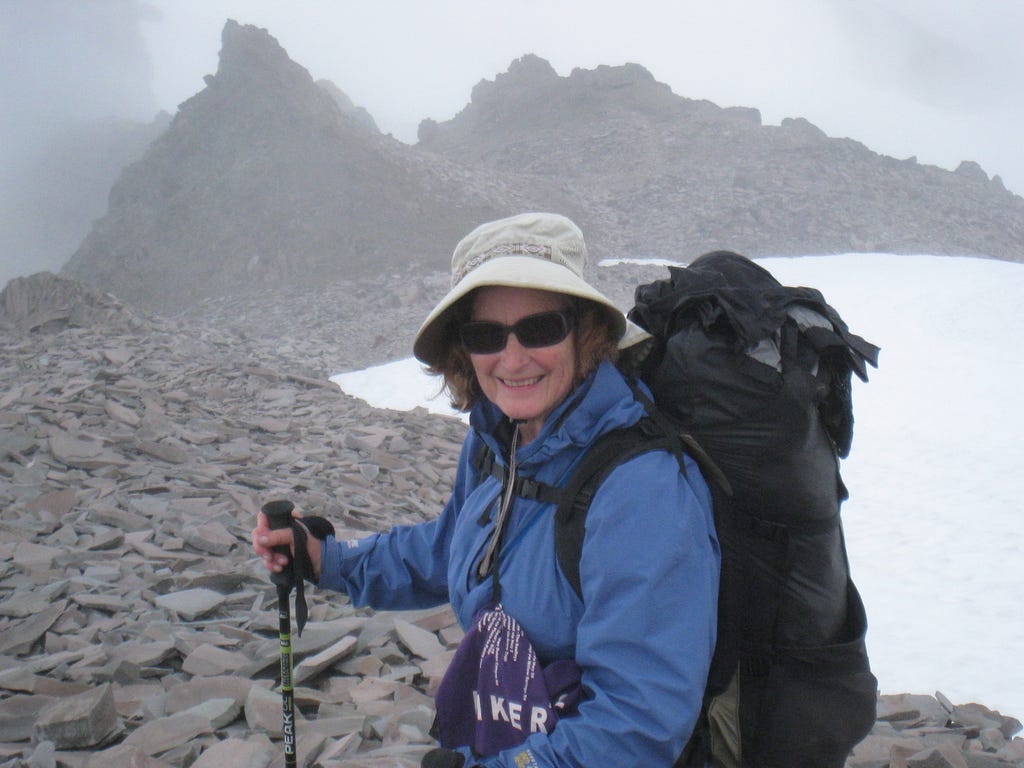 Travel writer Susan Alcorn hiking the Packwood Glacier