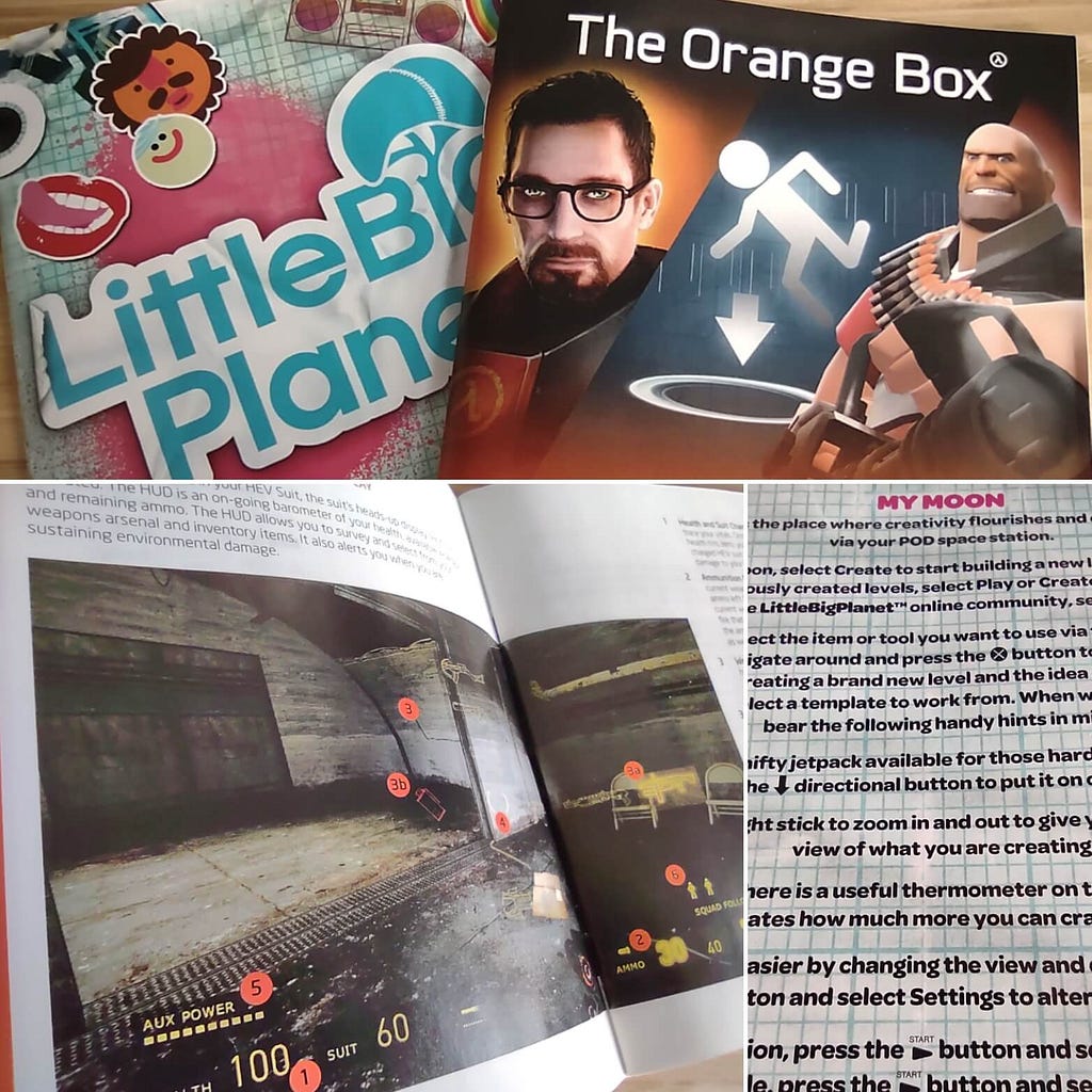 Photographs of the Little Big Planet and The Orange Box game manuals