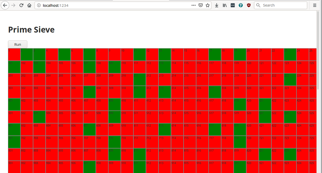 Screenshot of the prime sieve benchmark