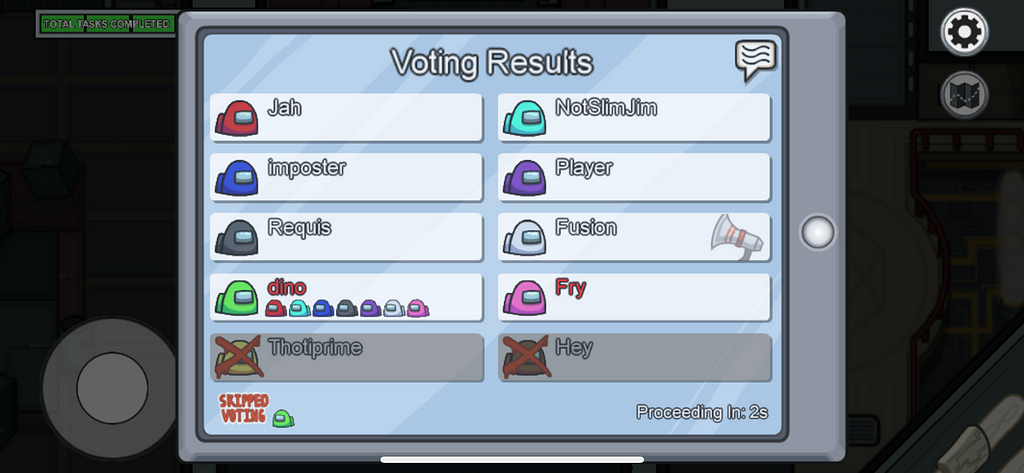 A screenshot of me being voted off as the imposter.