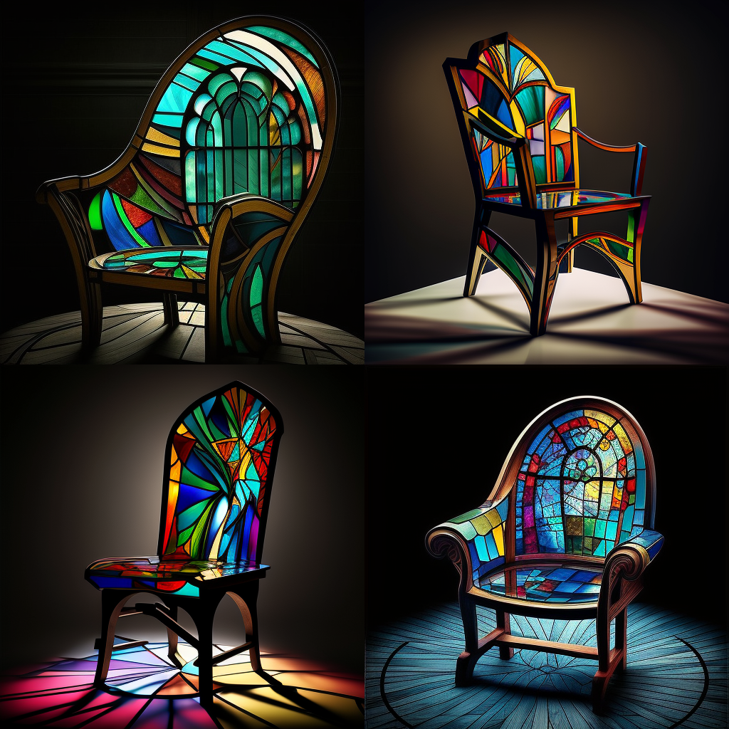 chairs, stained glass