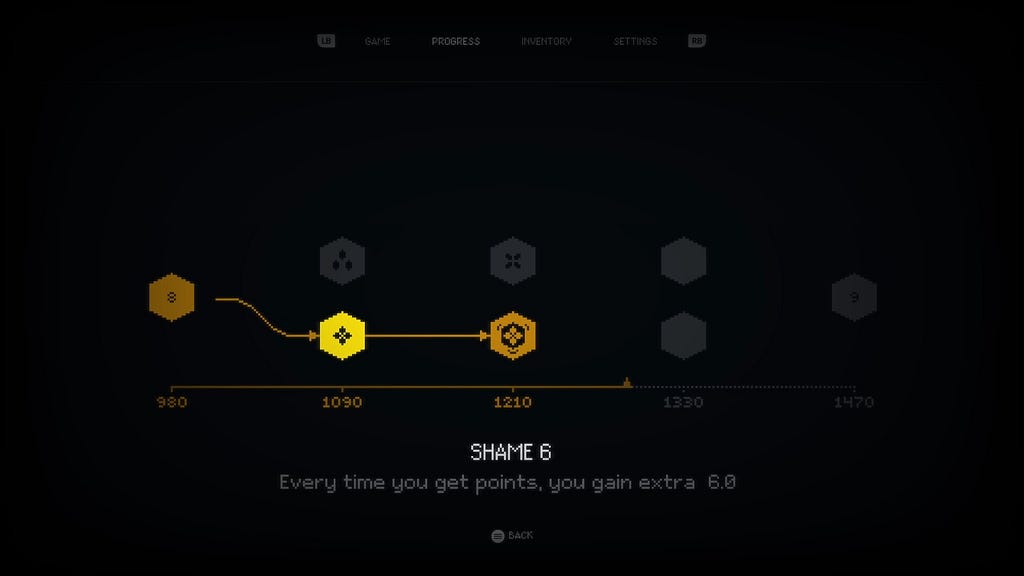 A screenshot of the game’s skill tree, showing the progression interface in a pixel-art style.