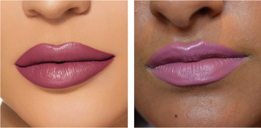 Two images of the same lipstick which look completely different on my CoFounder versus the advertisement