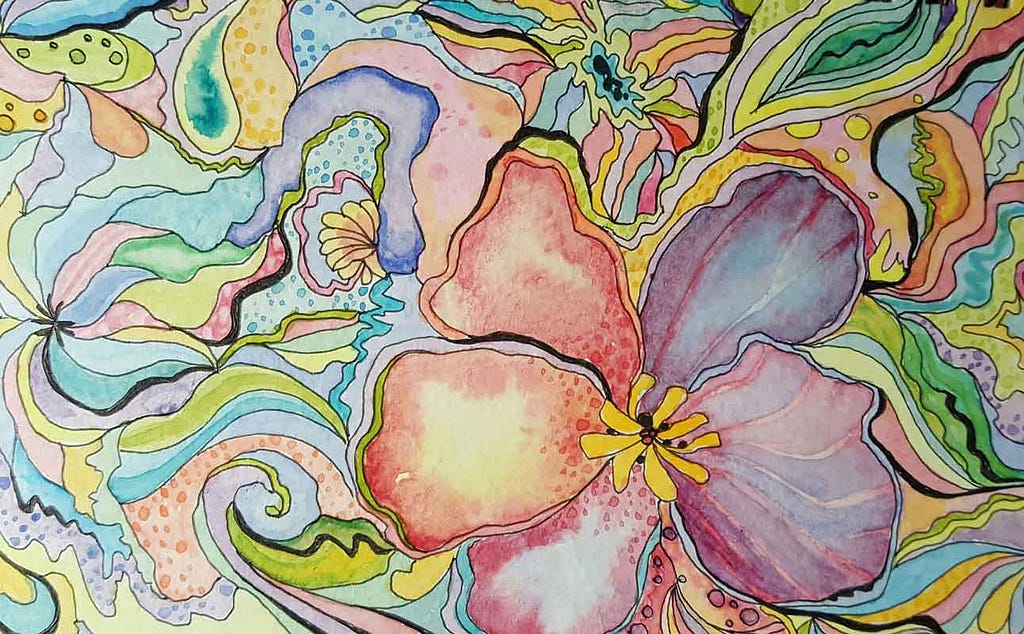 colorful floral ink and watercolor illustration by Diana Ryman of Ravenna, Ohio