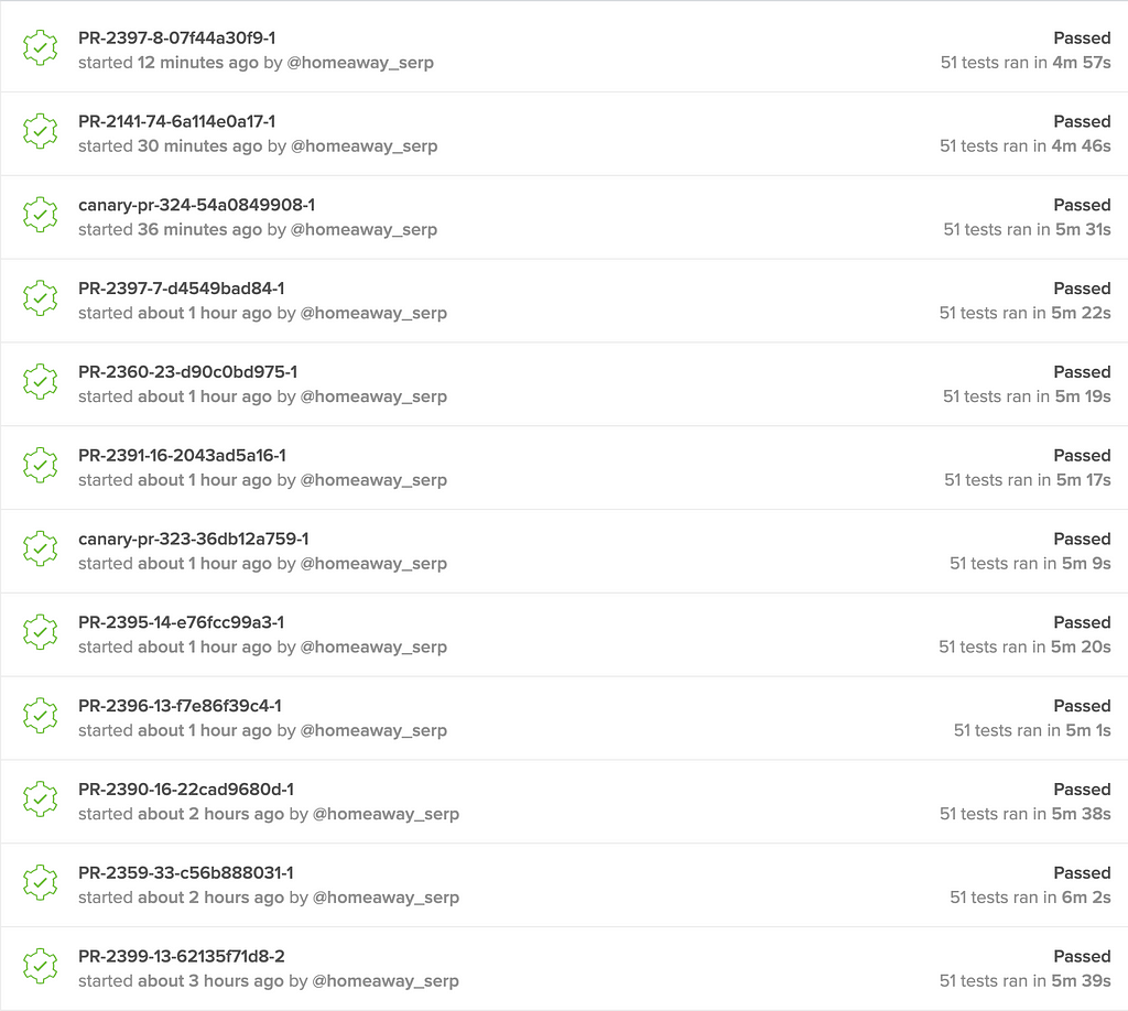 screen shot of list of test runs with green checkmarks next to them