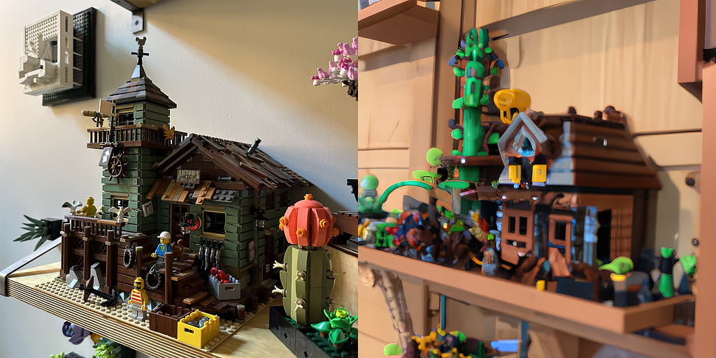 comparison of a photo of a lego building and a generated image of the same lego