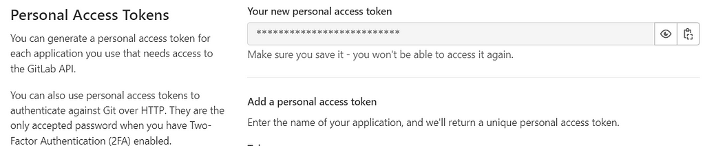 New personal access token detail.
