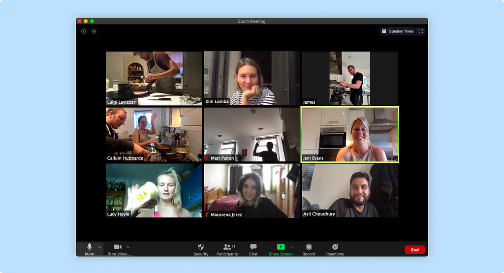 Virtual cooking class with the team through Zoom