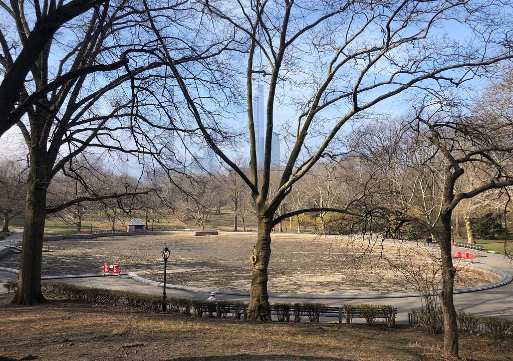 The Conservatory Water, Central Park, March 2022. Missing the water. Photo by Mauricio Matiz.